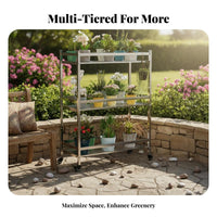 Floor-Standing Multi-Level Pot Stand Indoor & Outdoor Use Rolling Flower Pot Display With casters Tiered Rack Weather-Resistant for Gardeners, Apartment Dwellers, Homeowners, Balcony, Living Room, Patio, Corner Space
