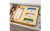 Wall-Mountable Food Storage Bag Organizer Labeled Bamboo Bag Storage Organizer Slim Eco-Friendly for Kitchen Drawer, Pantry, Cabinet
