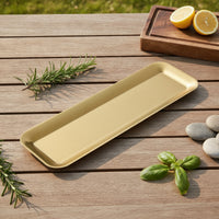 Brushed Long Serving Plate Flat Bottom Stainless Steel Plate Rolled Rim Bandeja De Servir Con Borde Alto Lightweight for Restaurants, Home Entertaining