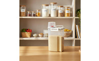 Moisture-Proof Rice Storage Bin with Measuring Cup Clear Visibility Airtight Grain Container Mess-Messless Pouring for Kitchen Cabinet
