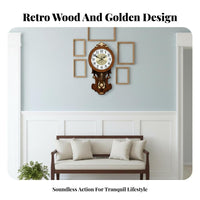 Vintage Design Clock Noiseless Wooden Frame Clock Home Decoration for Living Room, Hallway, Office