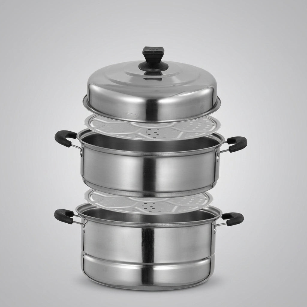 Food Steamer and Cooking Pot with 410 Stainless Steel Lid, Large 2-Tier Steam Cooker for Home Cooking, Versatile Soup Pot for Electric Stoves