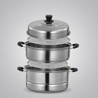 Food Steamer and Cooking Pot with 410 Stainless Steel Lid, Large 2-Tier Steam Cooker for Home Cooking, Versatile Soup Pot for Electric Stoves