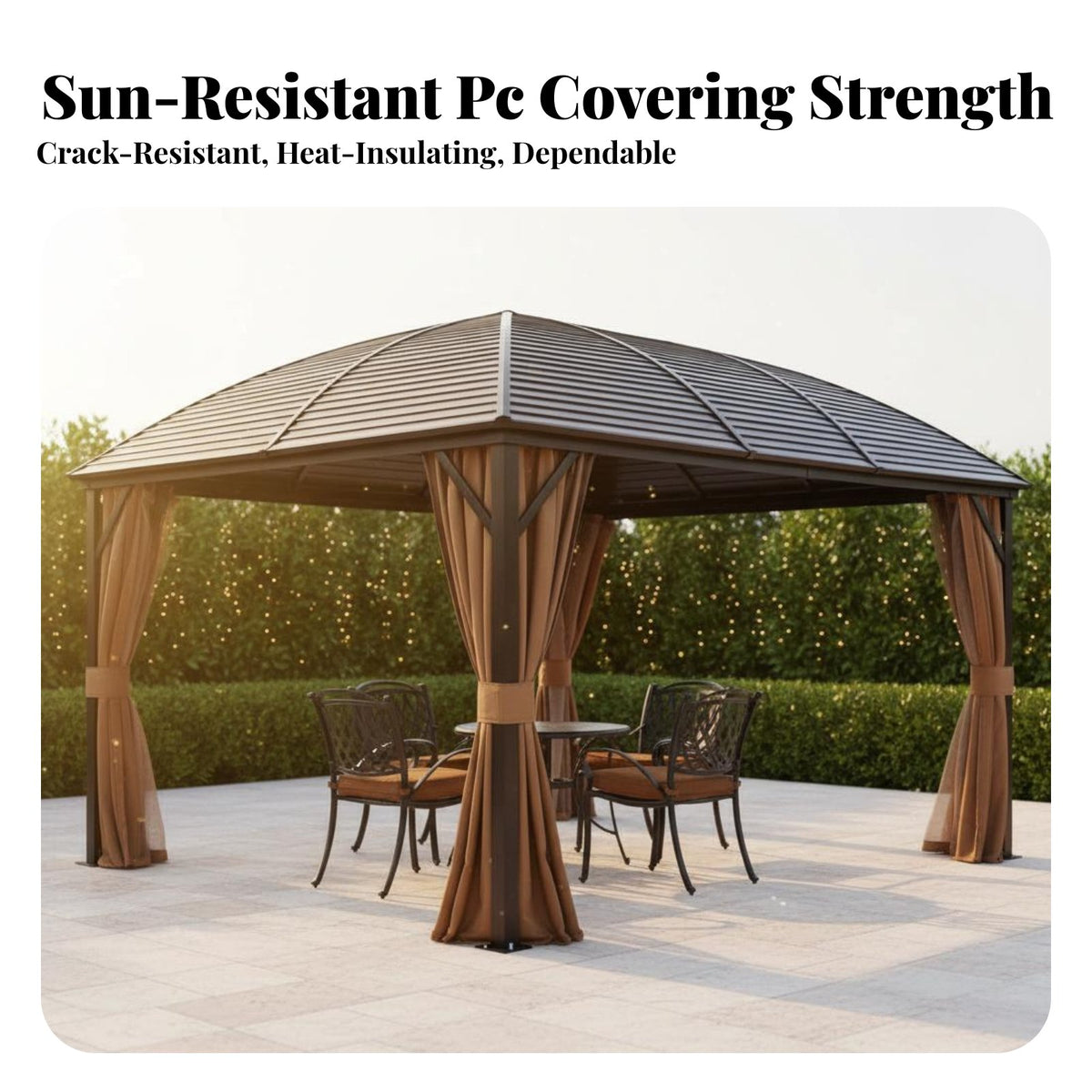 4-Post Rigid-Roof Gazebo Sun Protection Rigid-Roof Gazebo with Curtains Weather-Resistant Pavilion for Residents, Event Space Owners, Backyard, Deck