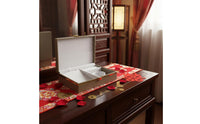 Meaningful Keepsake Chinese Wedding Jewelry Box Gold Foil Stamping Dragon Phoenix Jewelry Case Multi-Compartment Dragon Phoenix Pattern Box Soft Velvet Lining for Brides, Newlyweds, Engagement, Betrothal Ceremony