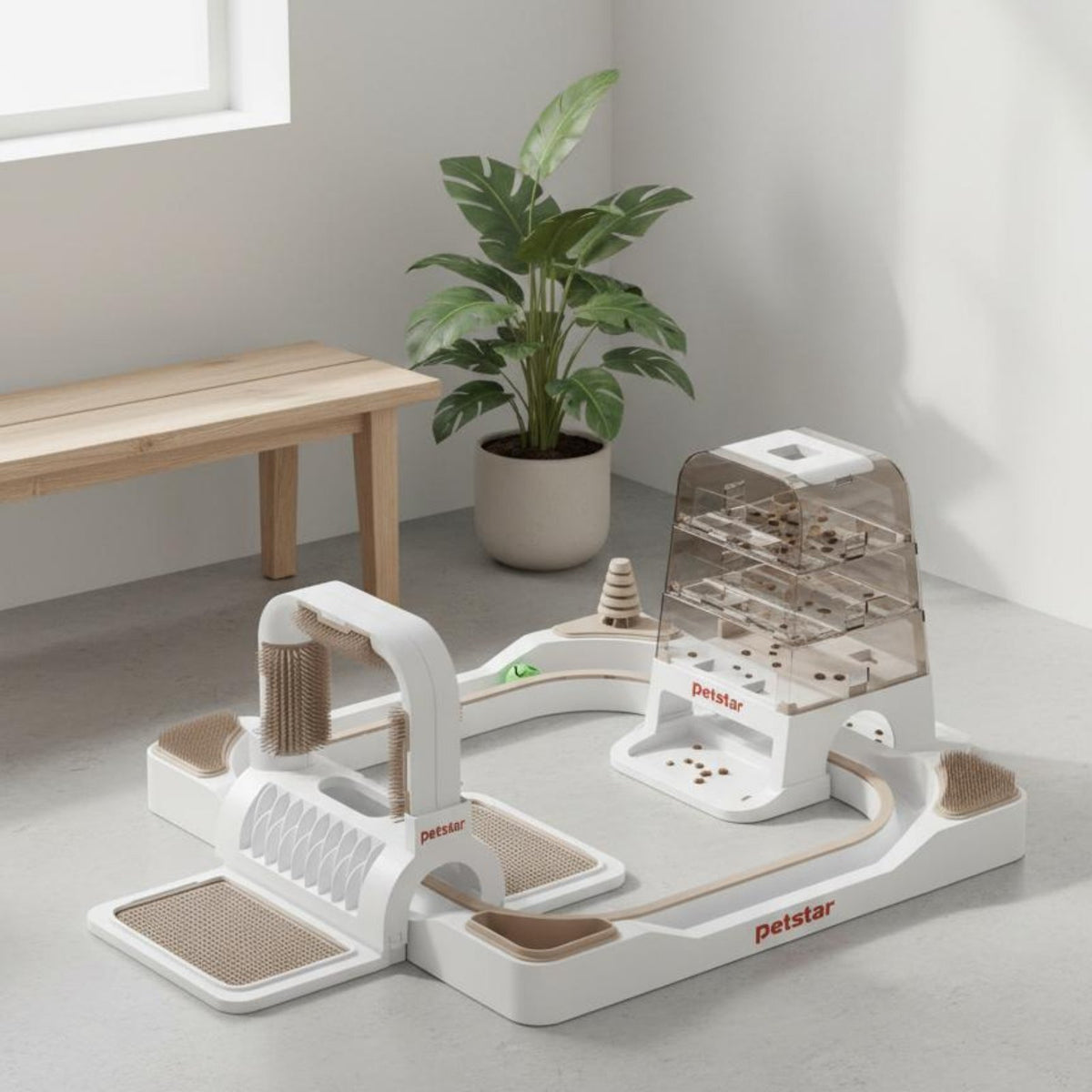 Multifunctional Feline Castle Toy Set Self-Entertaining Feline Brain-Teaser Feeder Set Mental Stimulation Brain-Teaser Toy Stress Relief for Indoor