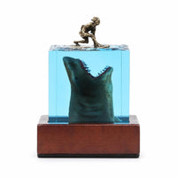 Crystal Cube Light Marine-Themed Resin Night Light with Wood Base Ambient