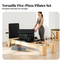 5 Pieces 5 Piece Pilates Equipment Set Oak Wood Frame Wooden Pilates Reformer Set Body Sculpting Reformer Exercise Rig Combo for Personal Trainers