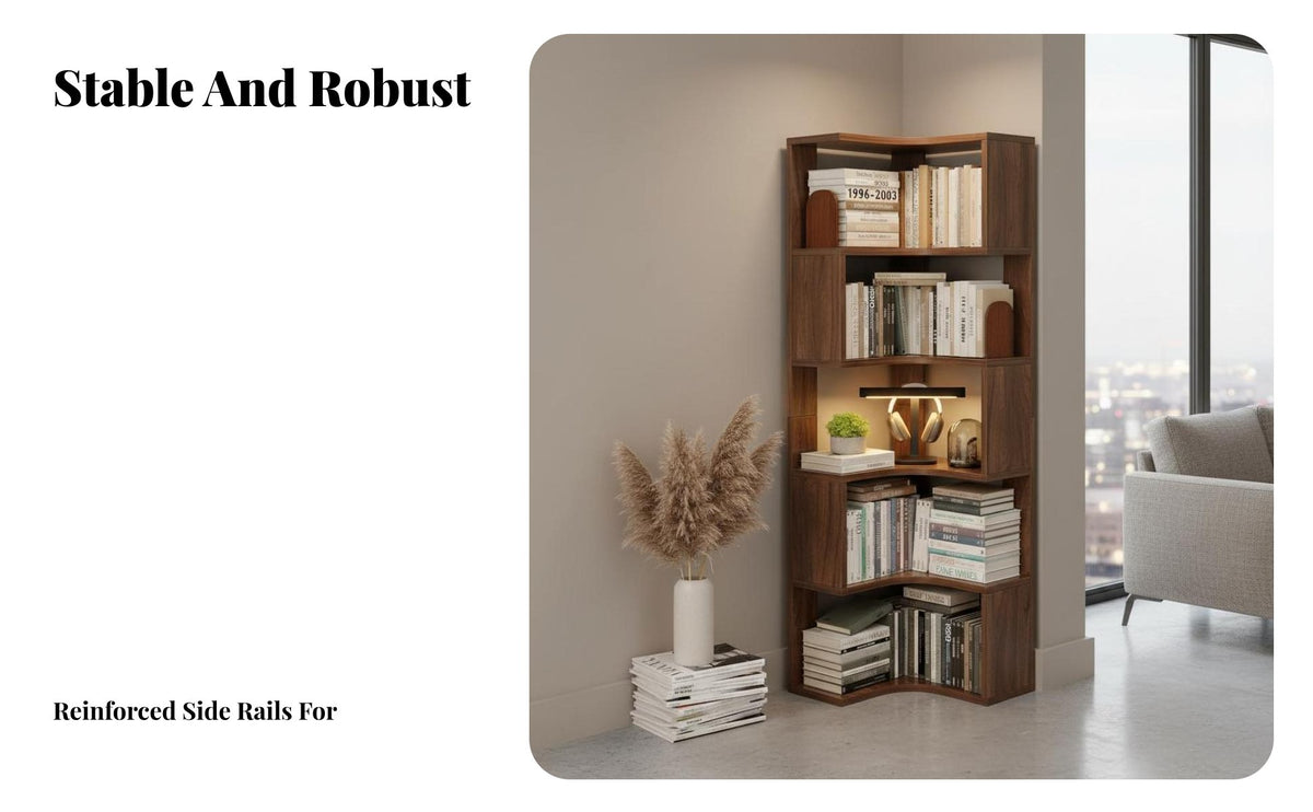 Space-Saving Design L-Shaped Corner Shelving Large Capacity L-Shaped Corner Bookshelf Versatile Use Storage Rack Stable and Long-Lasting for Book Lovers, Apartment Dwellers, Telecommuting Workers, Study, Living Room, Bedroom