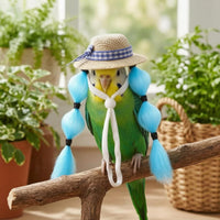 Small Pet Hat Bead Accent Plaid Ribbon Straw Hat Handmade-Inspired for Birds