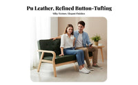 Retro Aesthetic Tufted Bentwood Couch Compact Design Button-Tufted 2-Seater High-Density Foam Cushion Sofa Curved Wooden Armrests for Cafe Owners, Apartment Dwellers, Small Areas, Office, Reception Area, Bedroom