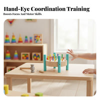 Hand-Eye Coordination Round Pounding Peg Bench Color Recognition Wooden Hammer and Peg Toy Fine Movement Skills Development for Preschoolers