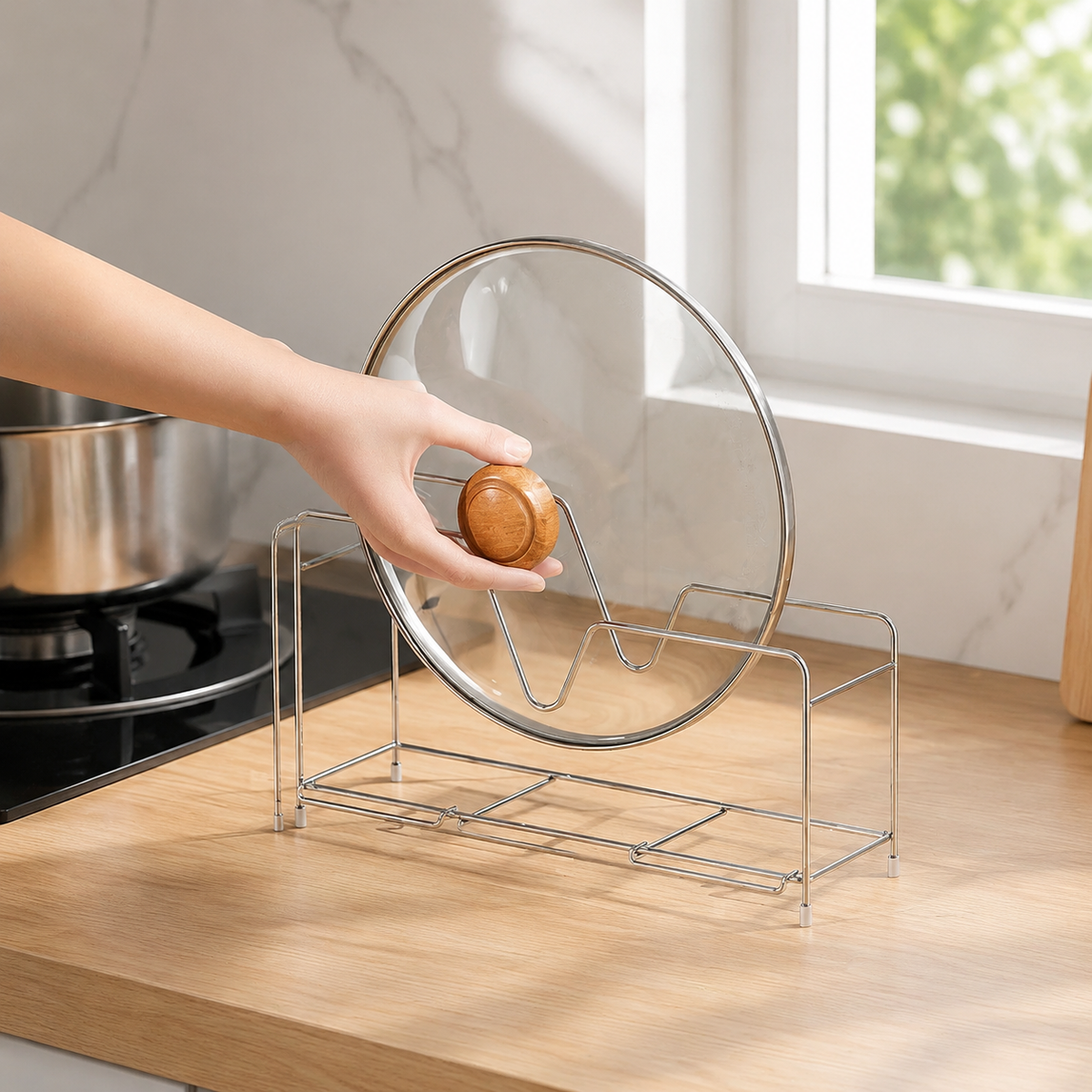 Brushed Kitchen Utensil Holder, Silver Worktop Utensil Holder Rack, Japanese Style Countertop Organiser, Kitchen Storage Organiser