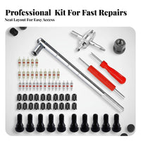 54pcs Car Tire Valve Repair Kit Multifunctional Tire Valve Stem Tool Kit for DIY Hobbyists, Mechanics, Home Garage, Roadside Emergency