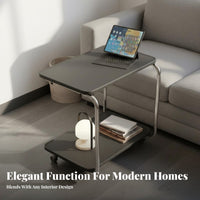 Rolling C-Shaped Table with Wheels Household Furniture Space-Saving for Apartment Dwellers, Telecommuters, Living Room, Small Areas, Home Office