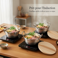 430 Stainless Steel Japanese Sukiyaki Hot Pot with Magnetic Base and Wooden Lid