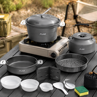 Aluminum Alloy Cookware Set, 57 Pieces, Dark Gray, Camping Pot Set, Includes Storage Bag, Compatible with Gas Stoves