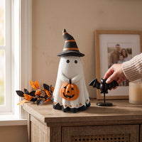 Pumpkin Ghost Figurine Spooky Pumpkin Ghost Statue Tabletop Ornament Whimsical Playful for Decorators, Tiered Tray, Mantel