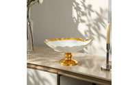 Scalloped Ceramic Fruit Bowl with Pedestal Shallow Footed Bowl Wide Decorative for Tabletop, Dining Table