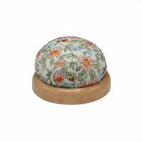 Japanese Design Wooden Base Pincushion Fully Stuffed Sewing Needle Cushion Polished Finish for Sewers, Crafters