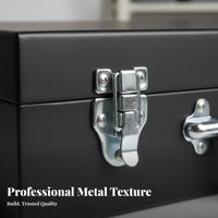 Large Capacity Metal Toolbox Cold-Rolled Steel Construction Portable Tool Box Ergonomic Handle for Auto Mechanics, DIY Enthusiasts, Workshop