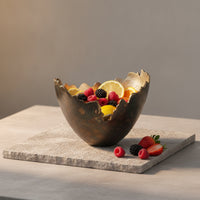 Folded Metal Bowl Antique-Style Bowl with Hammered Finish Wavy for Tabletop, Entryway