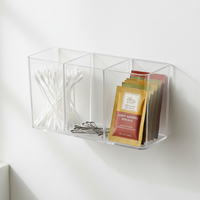Wall-Mounted 3-Compartment Organizer for Small Items, No-Drill Storage for Tweezers, Scissors, Eyebrow Pencils, Brushes, Lipsticks