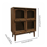 4-Door Miniature Cabinet Wood Miniature Wooden Display Cabinet Clear View Doors Toy Furniture for Collectors, Hobbyists, Diorama