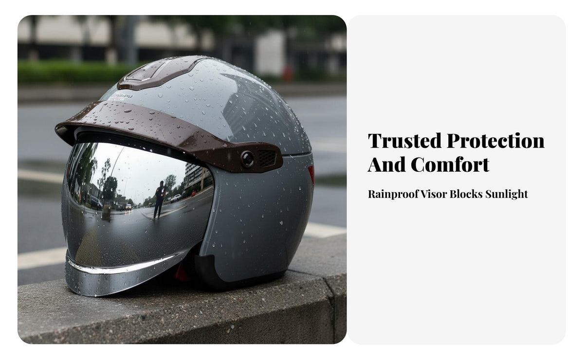 Electric Bike Half Helmet 3C Certified Half Helmet with Sun Visor Glare-Reducing Guarding Headwear for Men, Commuters, Commuting, City Streets