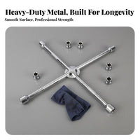 High Rotational Force 4-Way Lug Wrench Long-Lasting Steel Construction 4 Way Cross Wrench Easy Leverage