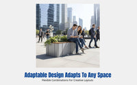 Configurable Outdoor Planter Bench, Stainless Steel and Solid Wood, For Plazas, Malls, Landscapes, Leisure