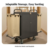 Hotel Textile Management Cart Lockable Doors Locking Housekeeping Trolley Dust-Resistant Lid Housekeeping Cart with Wheels for Janitors, Guest Rooms