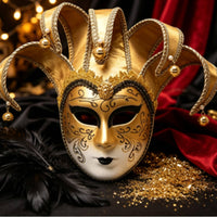 Clown Face Covering with Bells Intricate Full Facial Covering with Bells Eye Catching for Costume Parties, Theater Performances