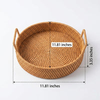 Home Storage Basket with Handles, Round Fruit Storage Basket, Brown Synthetic Polymer for Kitchen & Living Room, 4 Pieces
