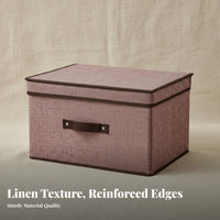 foldable textile Box with Lid Large Capacity Storage Container Sturdy Handles Household Organizer Stackable for Students, Homeowners, Bedroom, Dorm Room, Under Bed, on Shelves