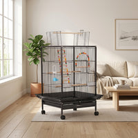 Metal Pet Bird Cage Villa, Medium Bird Cage for Cockatiel Parakeet, Indoor Home Enclosure with Slide Out Tray for Easy Cleaning
