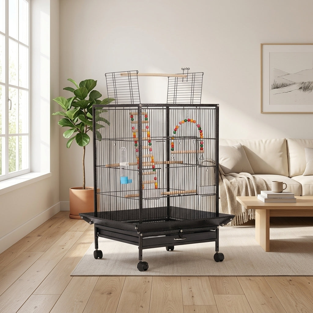 Pet Bird Enclosure and Medium Bird Enclosure Metal Indoor Unit for Cockatiel Parakeet, protected Bird Enclosure with Slide Out Tray
