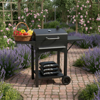 Briquette-Fueled Grill with Side Shelves Outdoor Briquette-Fueled Grill with Thermometer Porcelain-Enameled for Home Cooks, Backyard, Patio, Garden