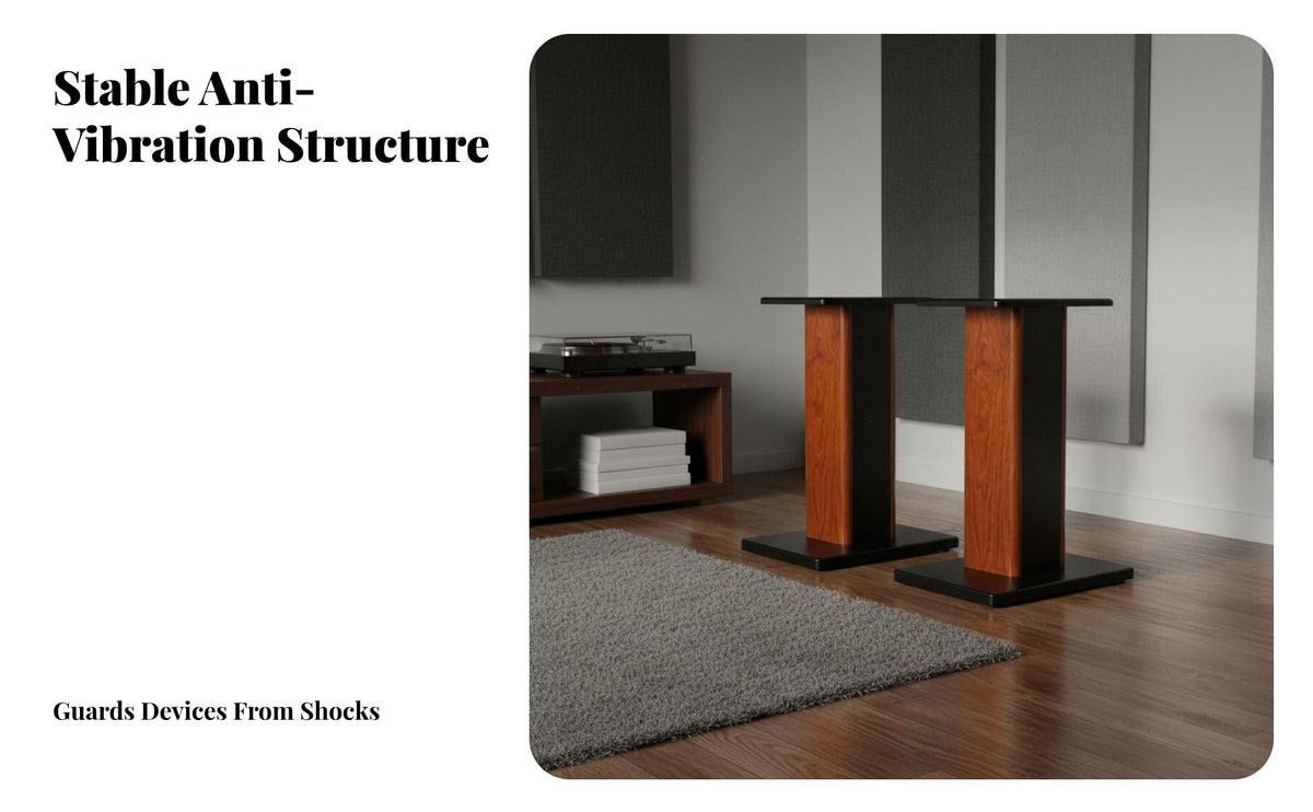 2 Pieces Wood Grain Finish Wooden Bookshelf Speaker Stand Sturdy and Stable High-Fidelity Audio Speaker Rack Anti-Slip Pads Heavy Duty for Audiophiles, Home Theater Enthusiasts, Listening Room