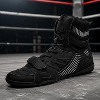 Highhigh-Top Athletic Shoes Breathable Mesh Boxing Shoes Hook-and-Loop Strap Sports Footwear