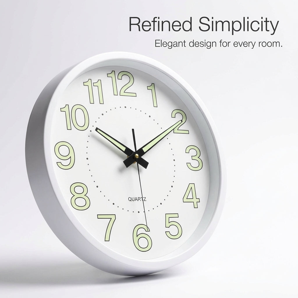 Luminous Wall Clock, Silent Non Ticking, Battery Operated Night Light, Easy to Read in Dark Modern Decor, 12 Inch Round Clock