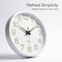 Luminous Wall Clock, Silent Non Ticking, Battery Operated Night Light, Easy to Read in Dark Modern Decor, 12 Inch Round Clock