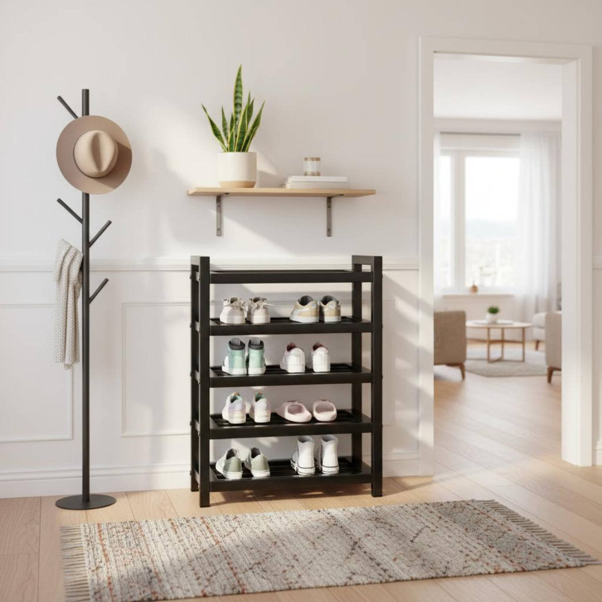Space-Saving Design Padded Shoe Changing Stool Sturdy Metal Frame Padded Shoe Rack with Seat Soft Comfortable Cushion Entryway Bench Strong Load-Bearing for Apartment Dwellers, Homeowners, Families, Hallway, Mudroom, Bedroom, Closet