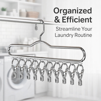 Stainless Steel Sock Rack with 10 Clips, Clothes Hanger for Underwear and Socks, Outdoor Rack for Clothes, Dryer Racks for Laundry Indoor