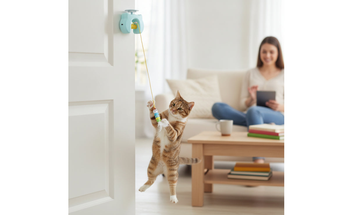 Automatic Interactive Cat Toy with Snap-on Mount Compact Door Frame Cat Toy Space-Saving Hands-Hands-off for Cats, Apartments
