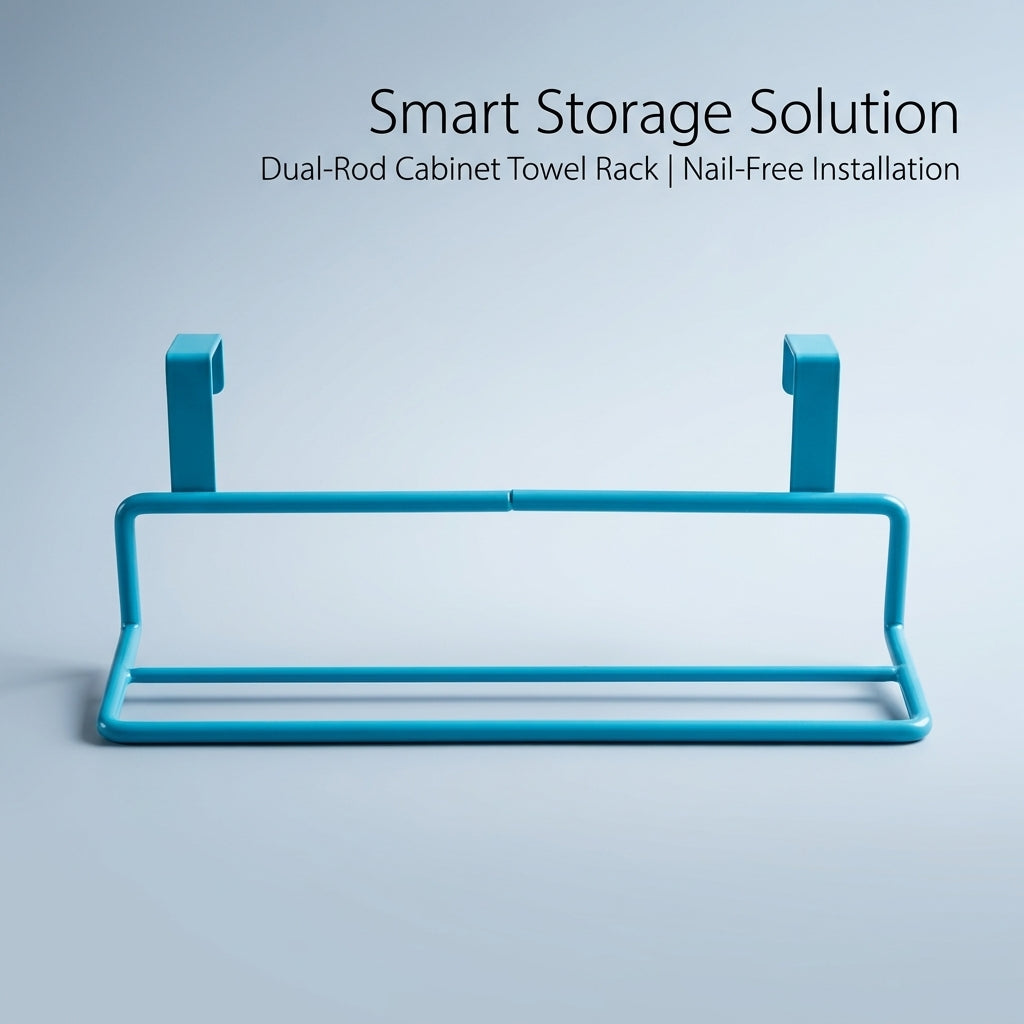 Cabinet Pantry Cloth Holder with 2 Tier Iron Towel Rack for Door Back, No Drill Tea Storage for Students