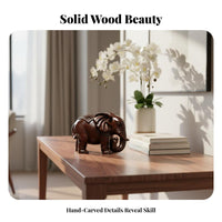 Solid Wood Elephant Sculpture Good Luck Symbol Ebony Wood Elephant Decor Designed for Collectors, Homeowners, Living Room, Entrance Entryway