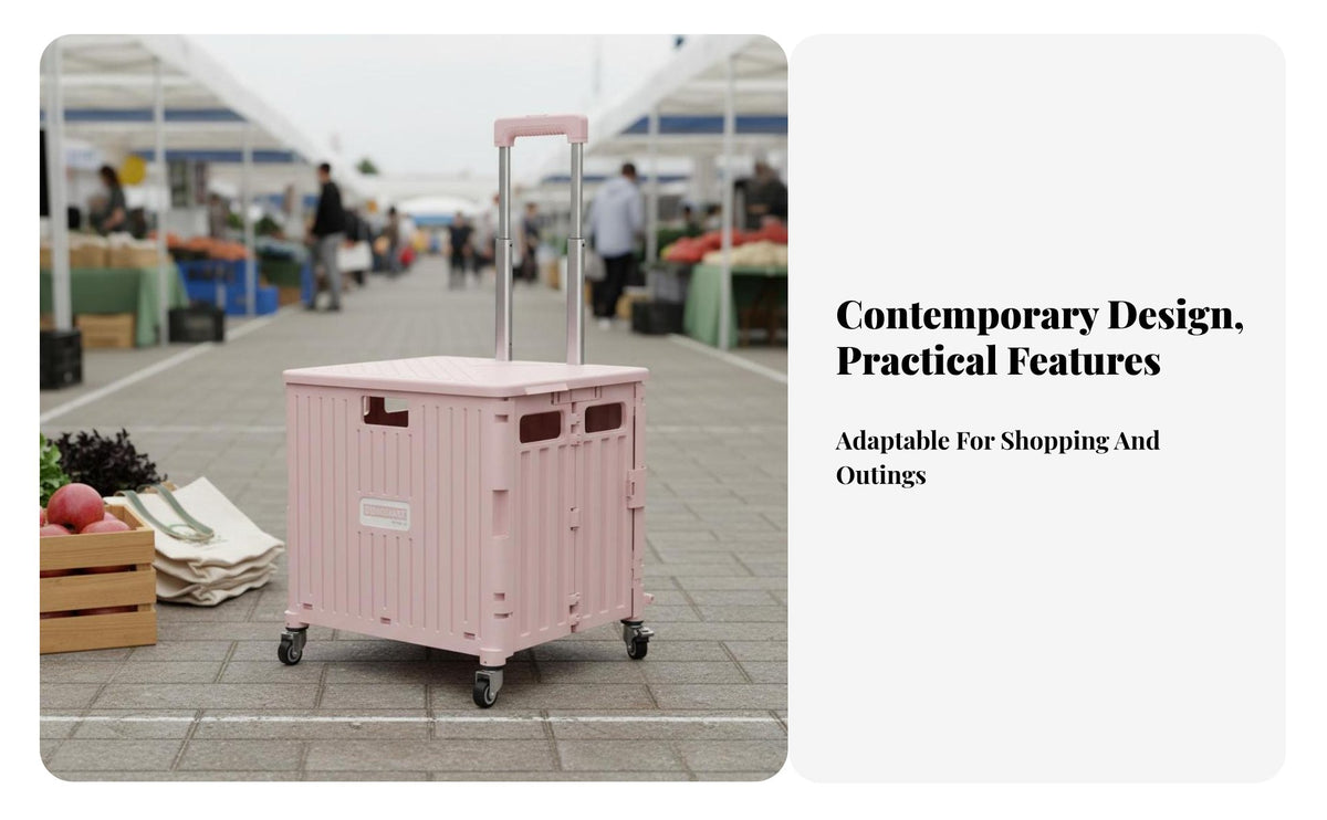 Lightweight Foldable Utility Cart Telescoping Handle Folding Utility Cart Large Capacity Portable Shopping Trolley Multifunctional for Campers, Travelers, Shoppers, Camping, Travel, Home Use, Outdoor