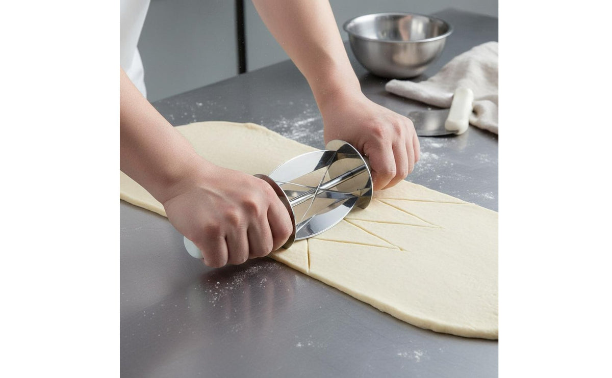 Croissant Cutter Food-Grade Stainless Steel Croissant Shaper Tool Triangle Pastry Cutter Double Handle Design for Bakery
