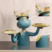 Gold-Accented Deer Figurine with Trays Modern Animal Storage Ornament Small Deer Statue with Tray Cute for Entryway